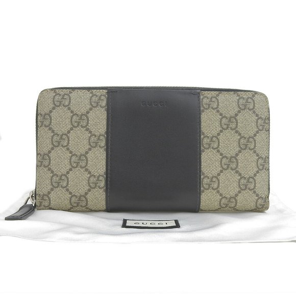 Like new Gucci GG Supreme round long wallet 451249 2067 beige black